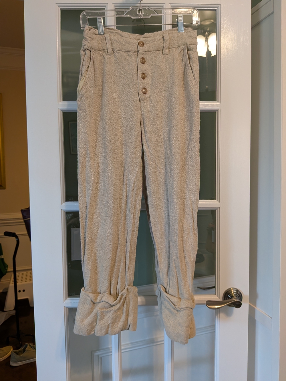 Free People Women's Casual Button-Front Beige Pants Size 4